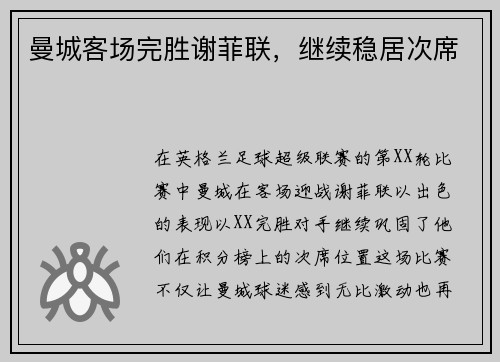 曼城客场完胜谢菲联，继续稳居次席